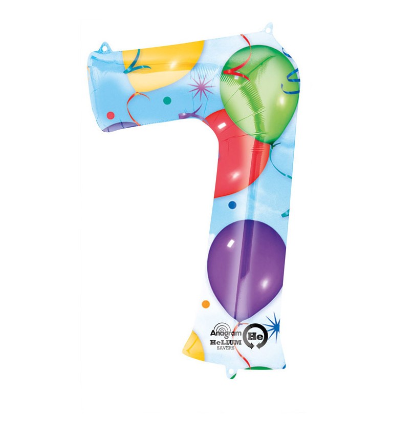 Fóliový balónek barevný - velké číslo 7