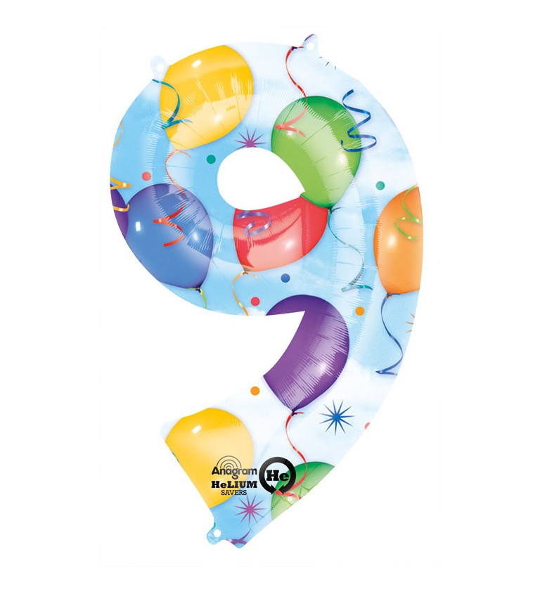 Fóliový balónek barevný - velké číslo 9