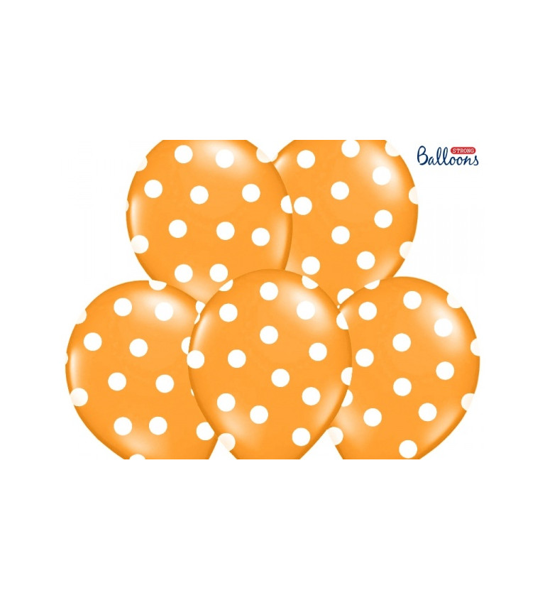 Balónek pastelový oranžový - bílé puntíky - 6 ks