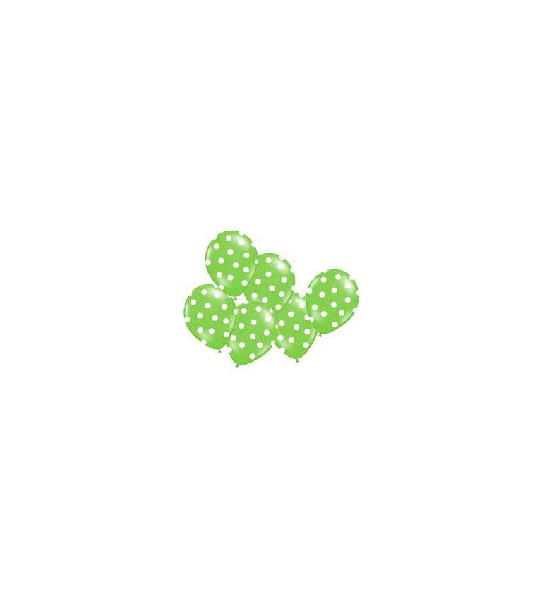 Balónek pastelový zelený - bílé puntíky - 6 ks
