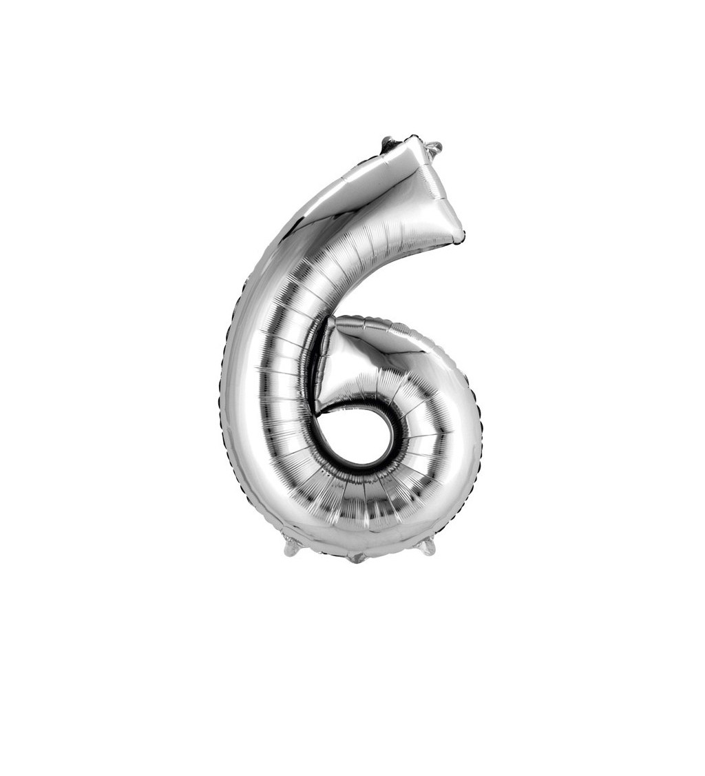 Fóliový balónek stříbrný - velké číslo 6