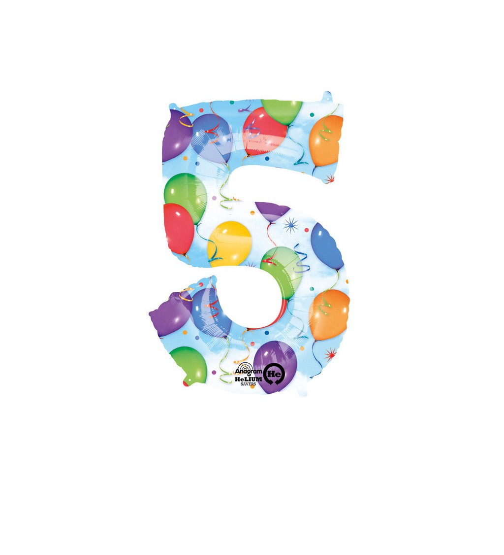 Fóliový balónek barevný - velké číslo 5