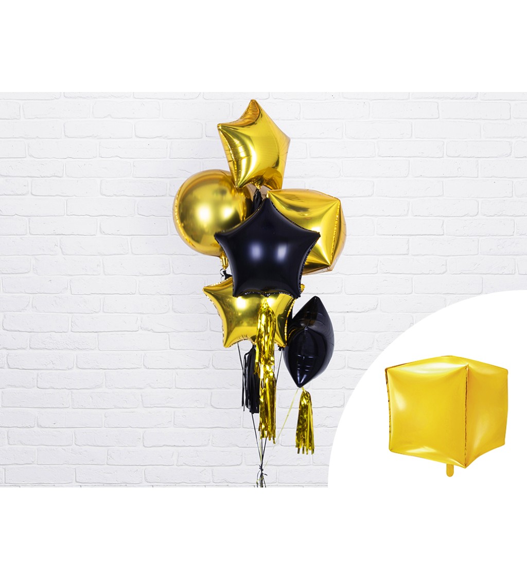 Zlatý fóliový balónek - kostka