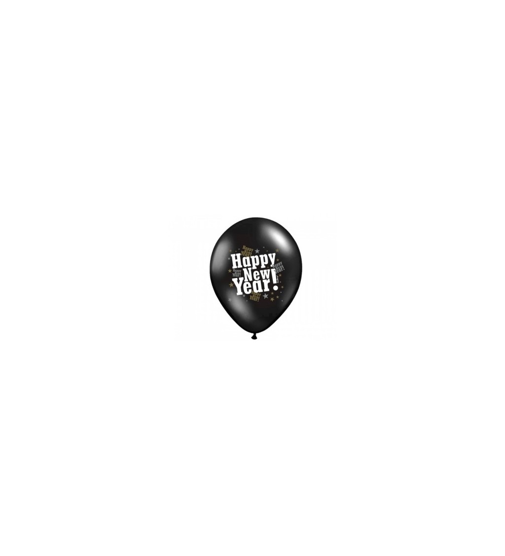 Balónek pastelový černý - Happy New Year - 6 ks