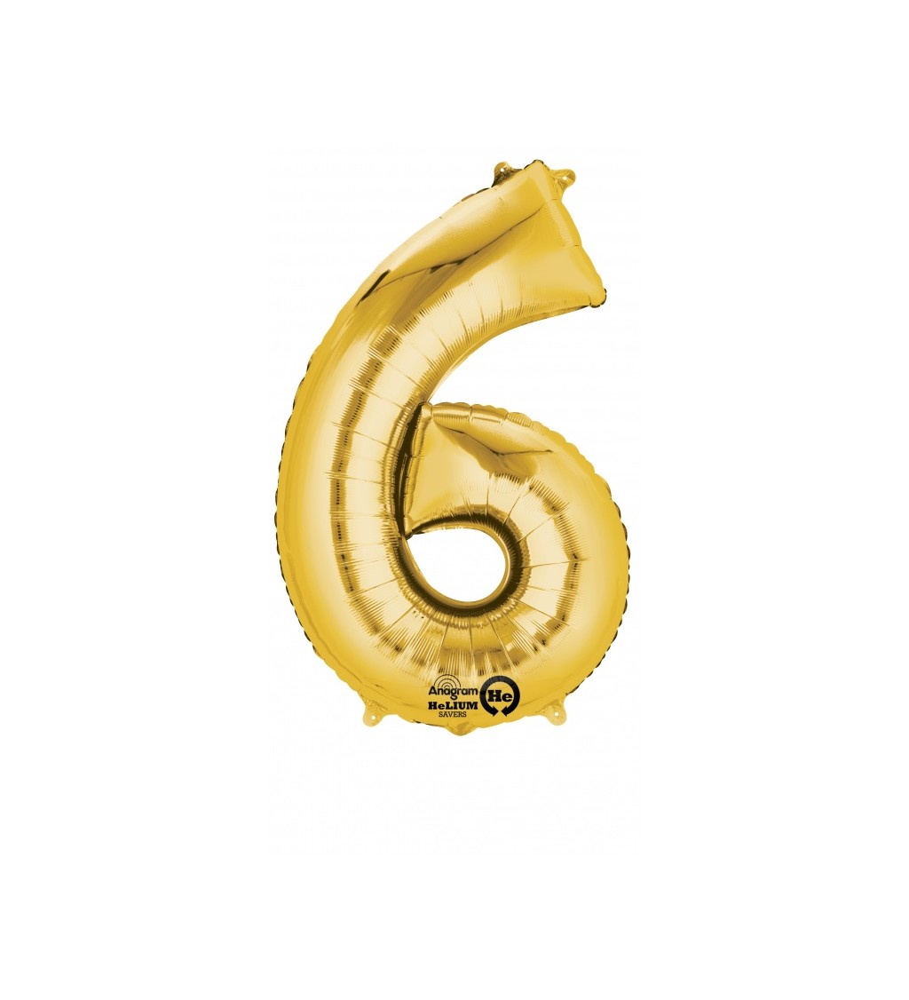 Fóliový balónek zlatý - malé číslo 6