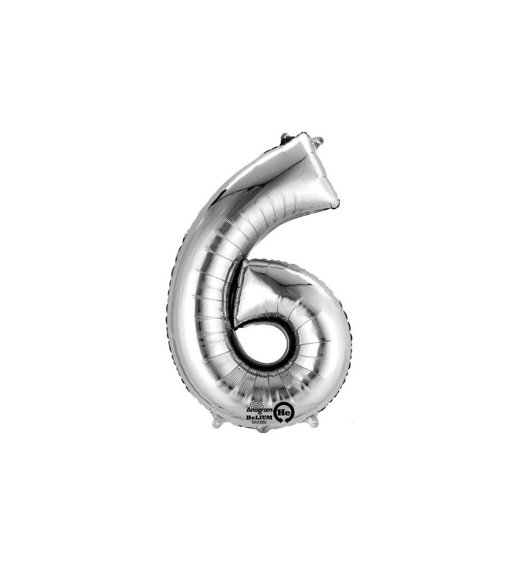 Fóliový balónek stříbrný - malé číslo 6
