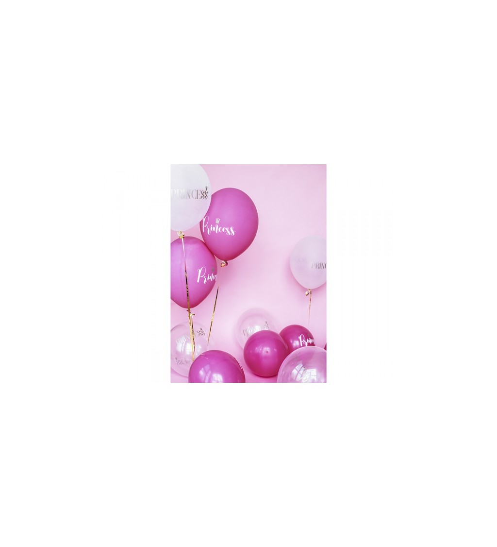 Růžový balonek s nápisem princess - 6 ks