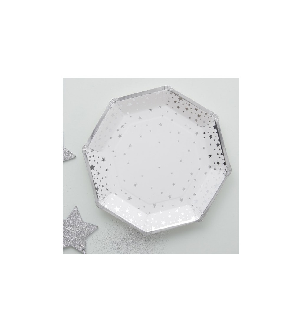 Papírové talířky - stříbrné hvězdy