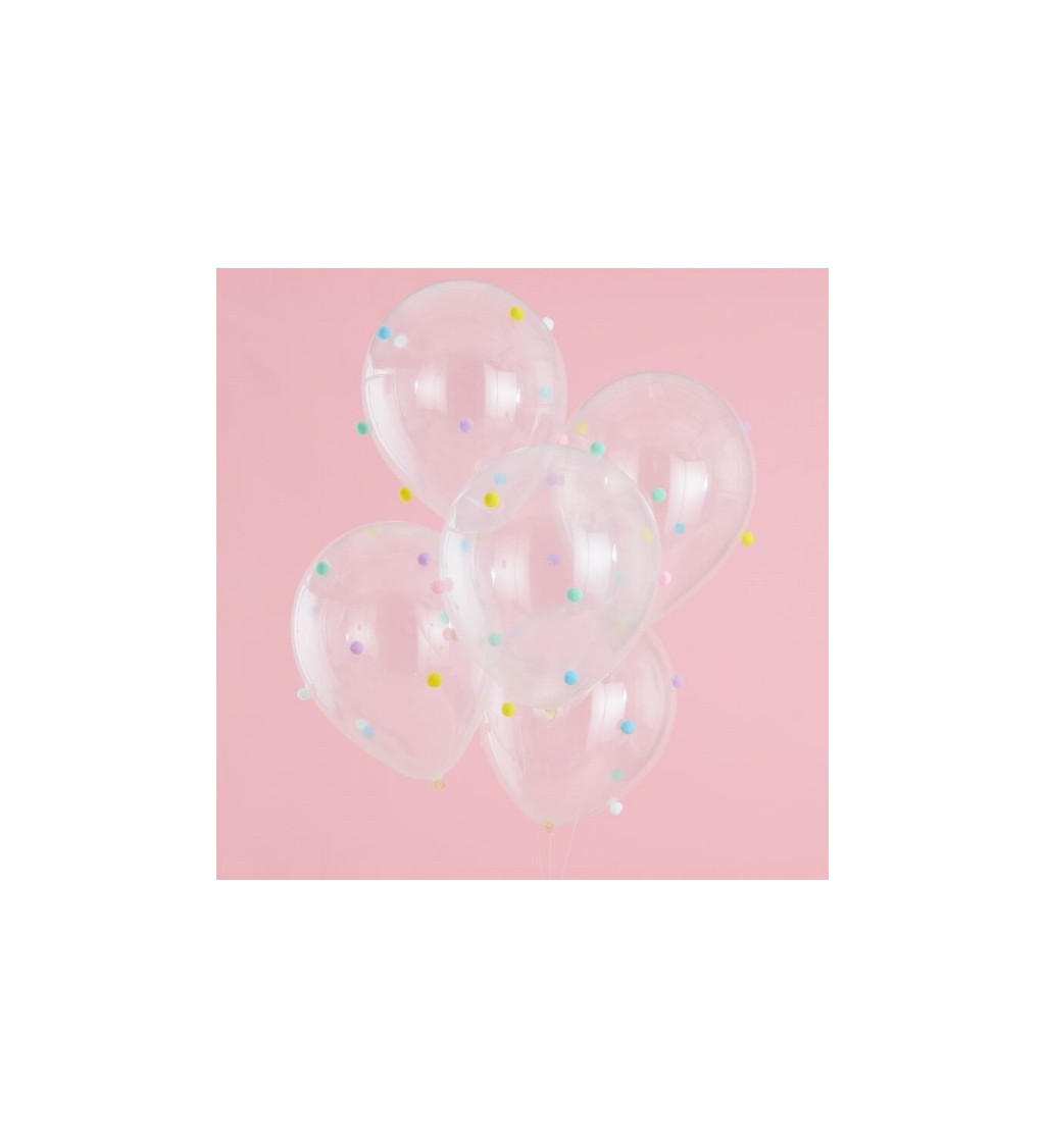 Průhledné pompom balonky pastelové