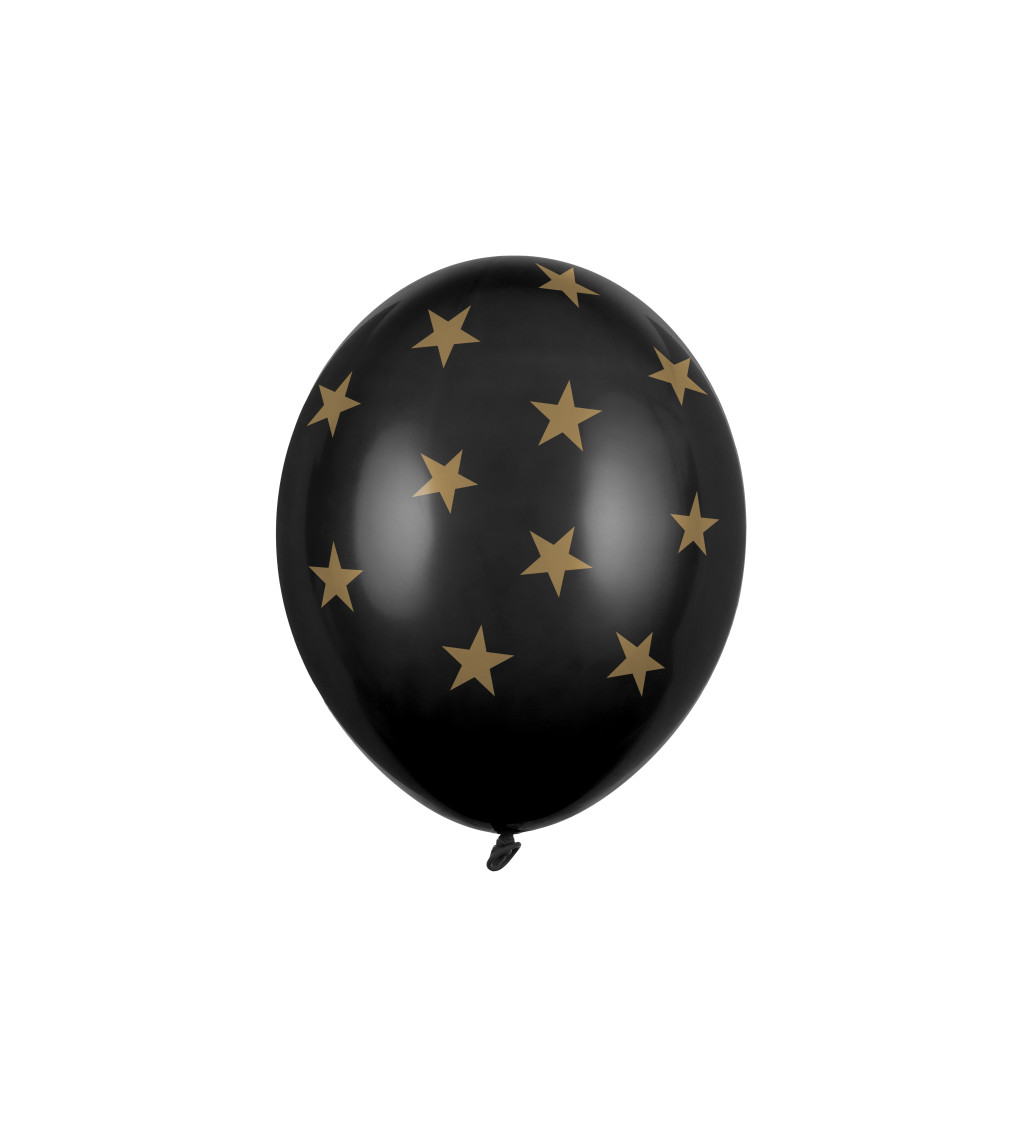 Balónky pastelové černé - zlaté hvězdy - 50 ks