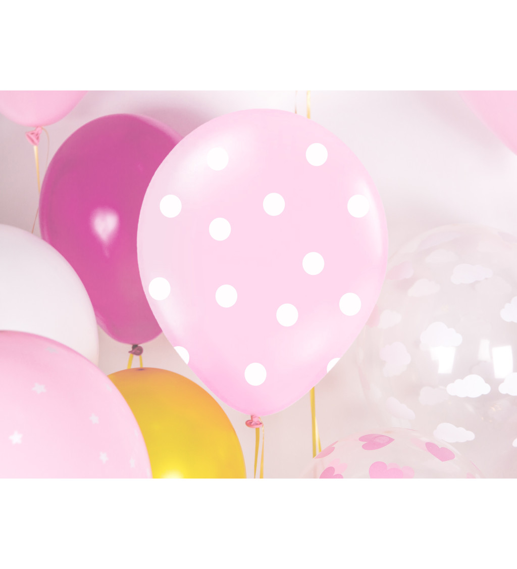 Balónky pastelové světle růžové - bílé puntíky - 50 ks