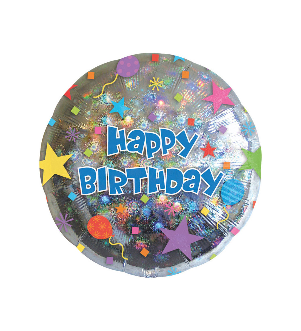 Fóliový balónek Happy Birthday s konfetami