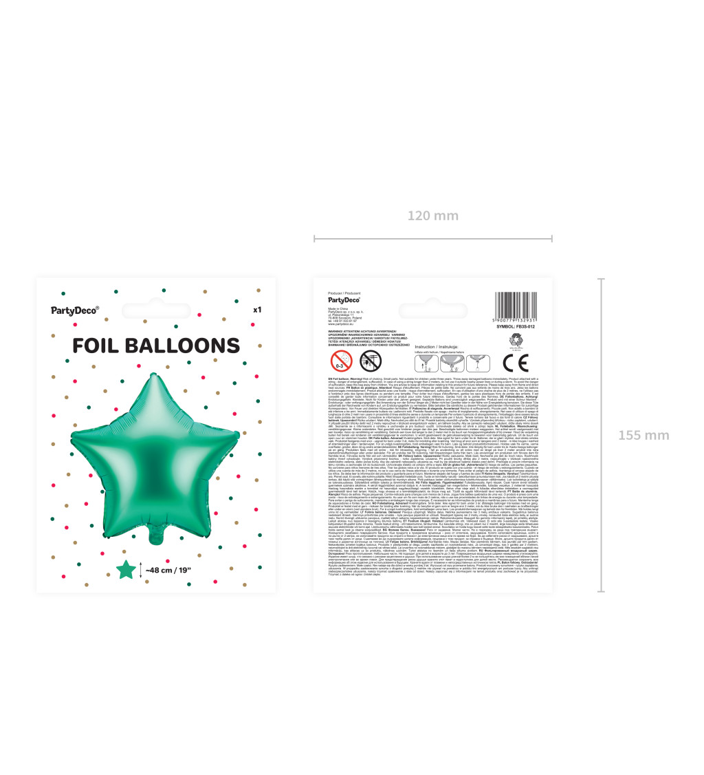Fóliový balónek Zelená hvězda