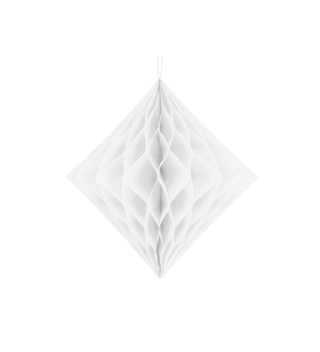Papírová dekorace ve tvaru diamantu - Bílá 30 cm