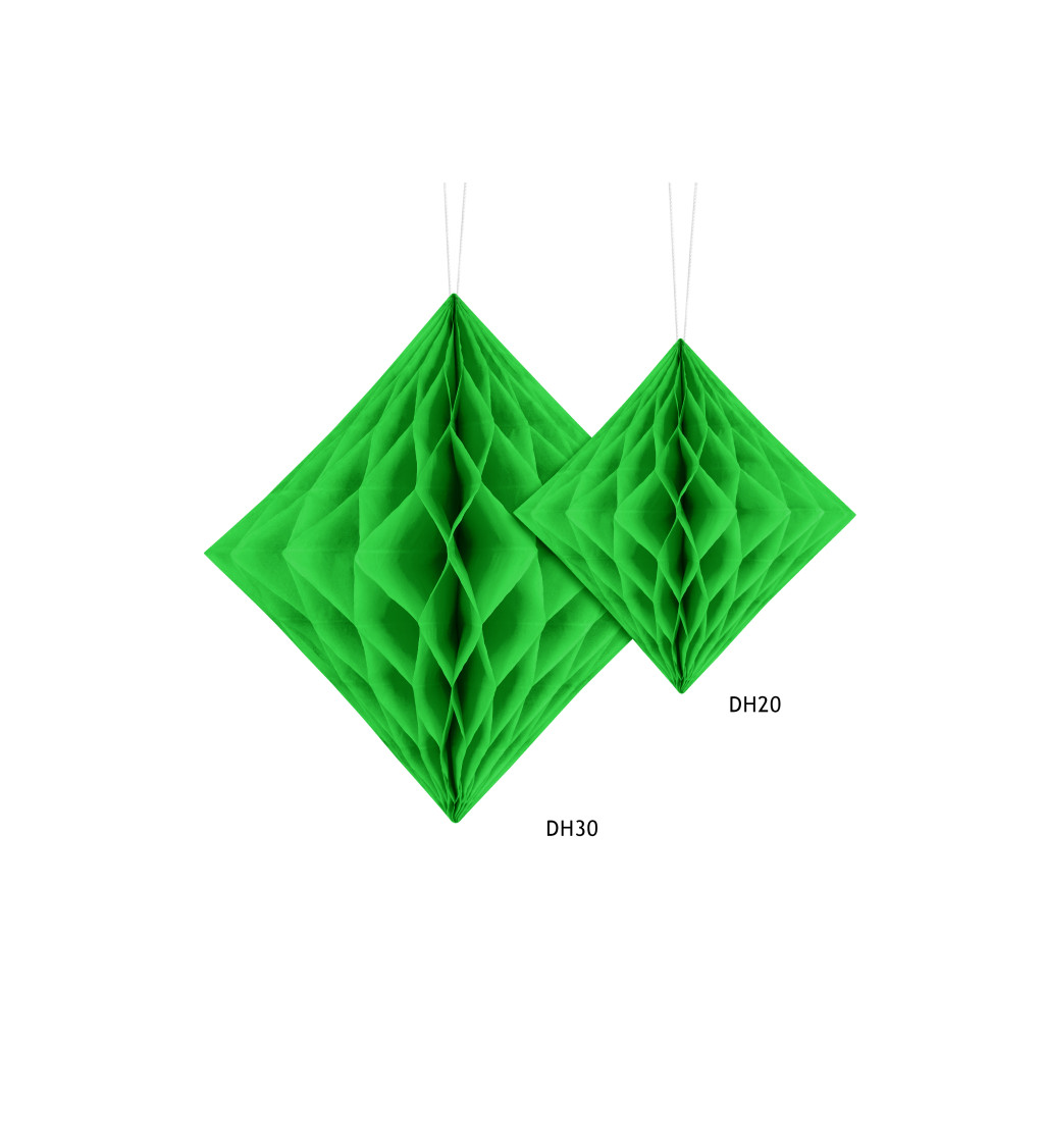 Papírová dekorace ve tvaru diamantu - Zelená 20 cm