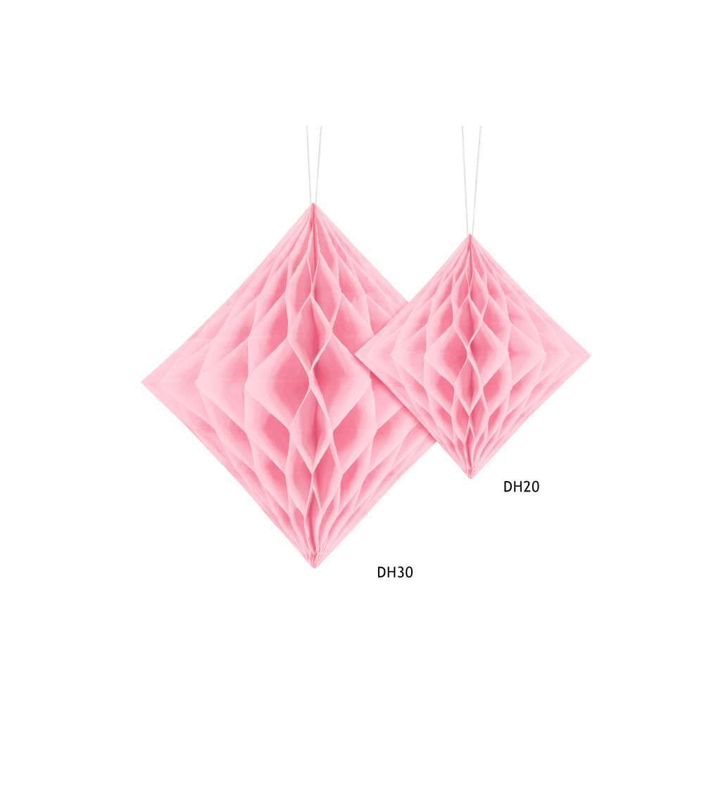 Papírová dekorace ve tvaru diamantu - Světle růžová 20 cm