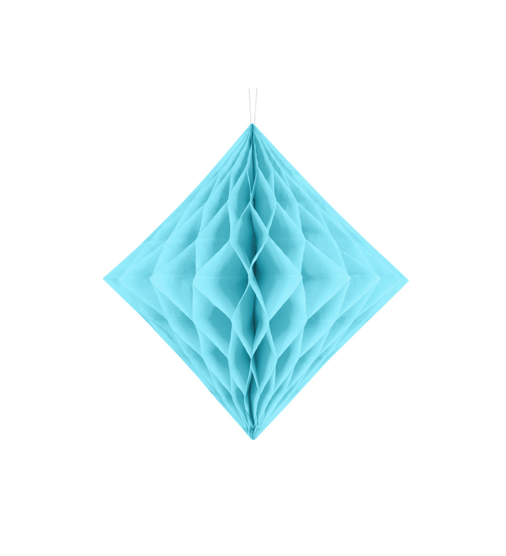 Papírová dekorace ve tvaru diamantu - Světle nebesky modrá 20 cm