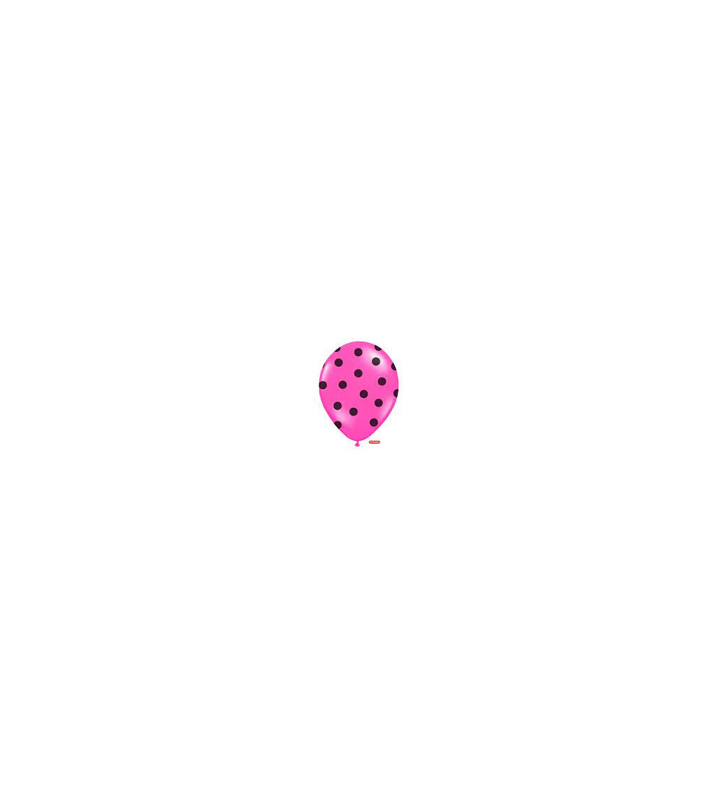 Balónek pastelový tmavě růžový - černé puntíky - 6 ks