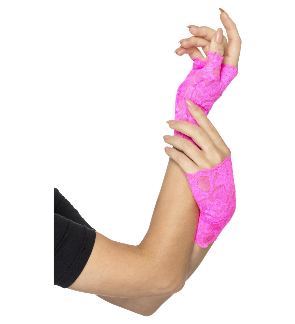 Bezprstové rukavičky - Neonově růžové