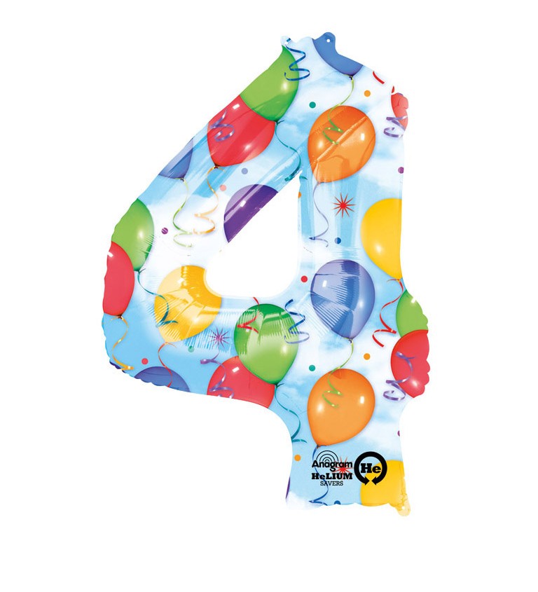 Fóliový balónek barevný - velké číslo 4