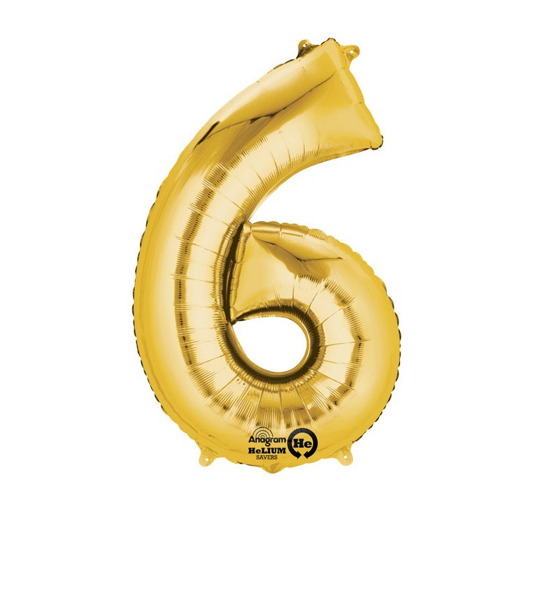 Fóliový balónek zlatý - velké číslo 6