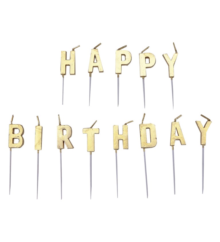 Dortové svíčky - Happy Birthday, zlaté