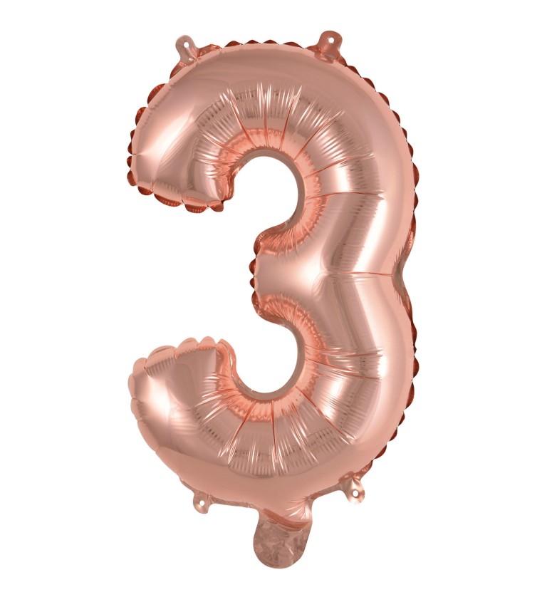 Růžové zlato fóliový balónek číslo 3 - mini