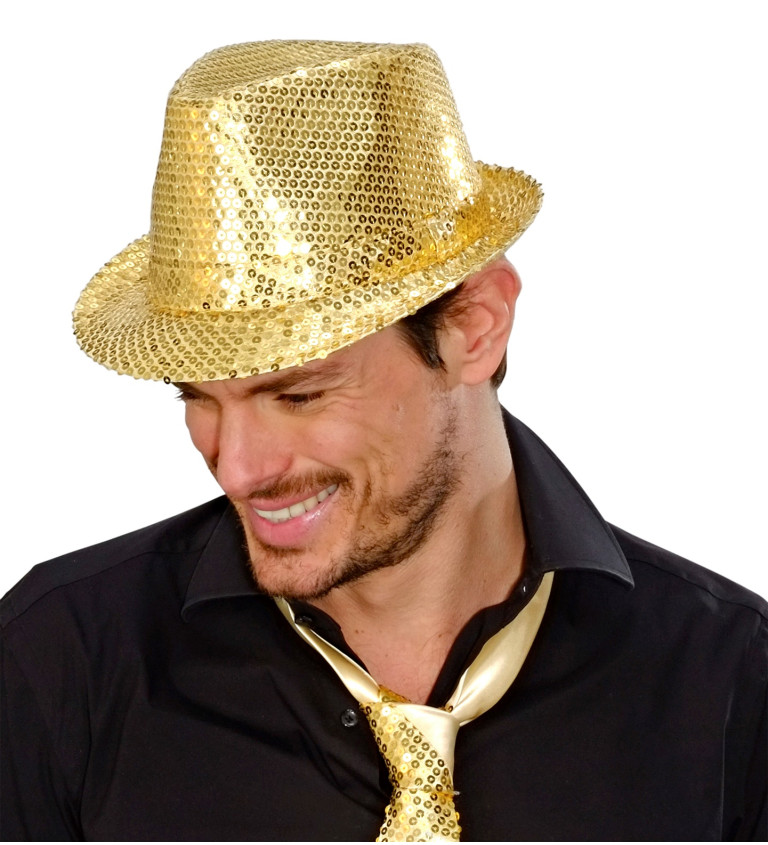 Zlatý glitrový klobouk