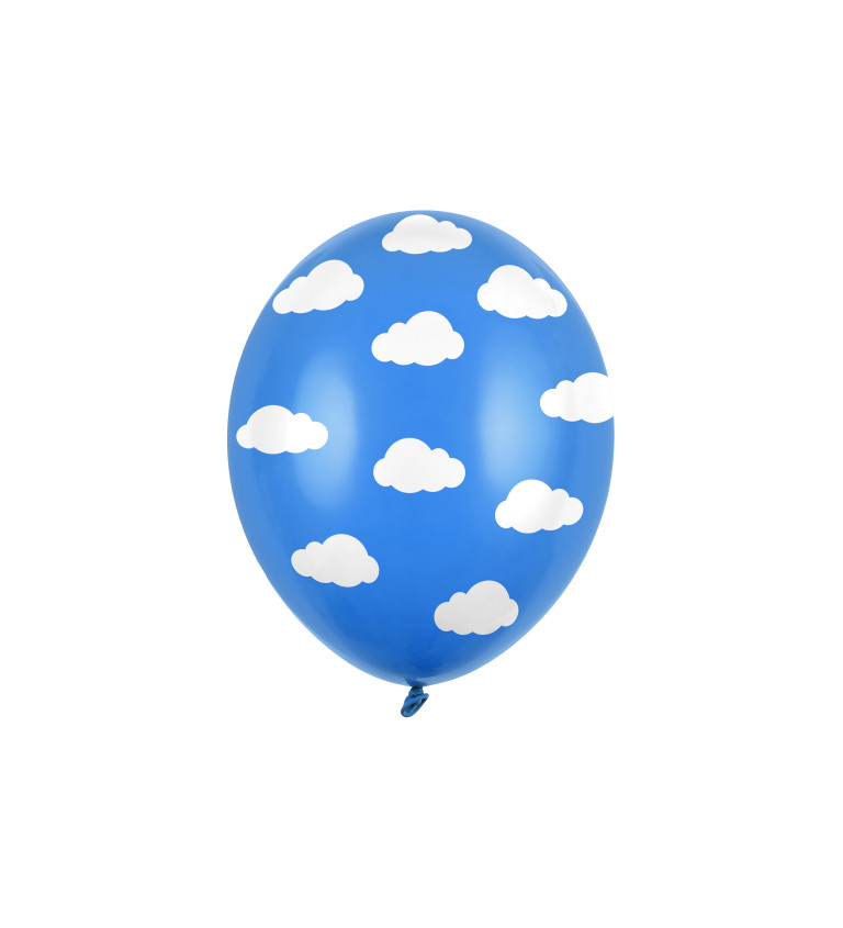 Balónky pastelové tmavě modré - bílé obláčky - 50 ks
