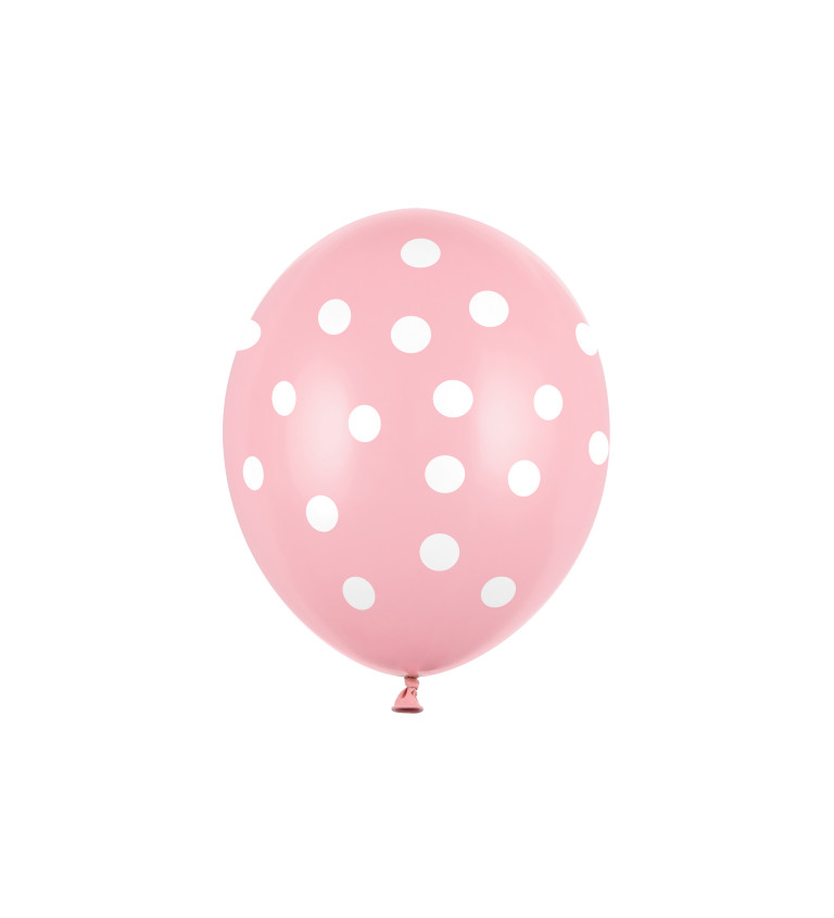Balónek pastelový světle růžový - bílé puntíky - 6 ks