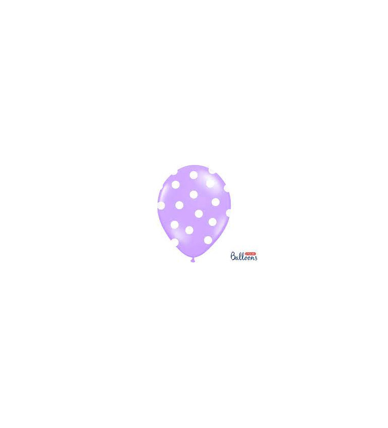 Balónek pastelový fialový - bílé puntíky - 6 ks